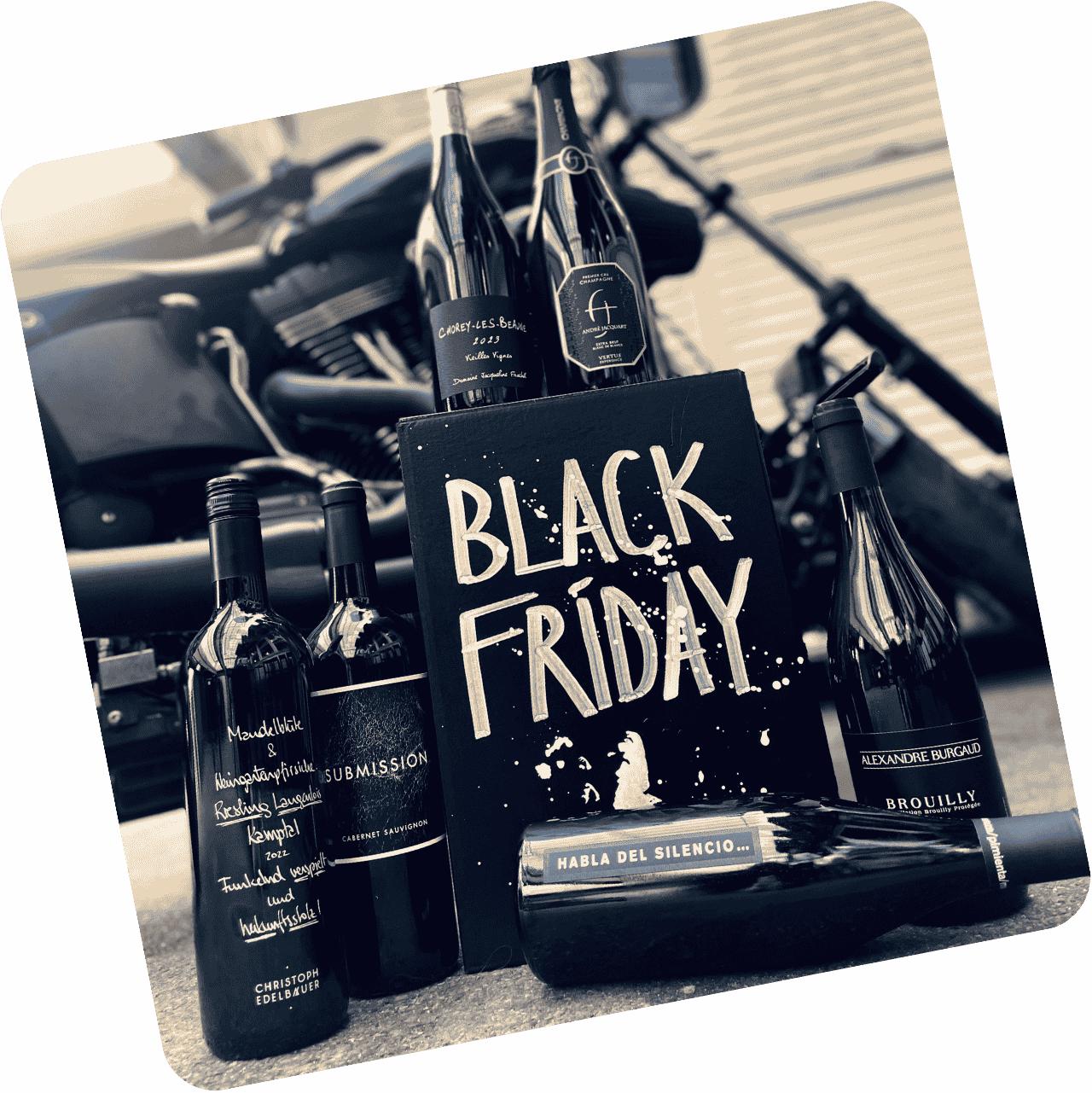 Black Friday: Kassen med 6 sortklædte vine